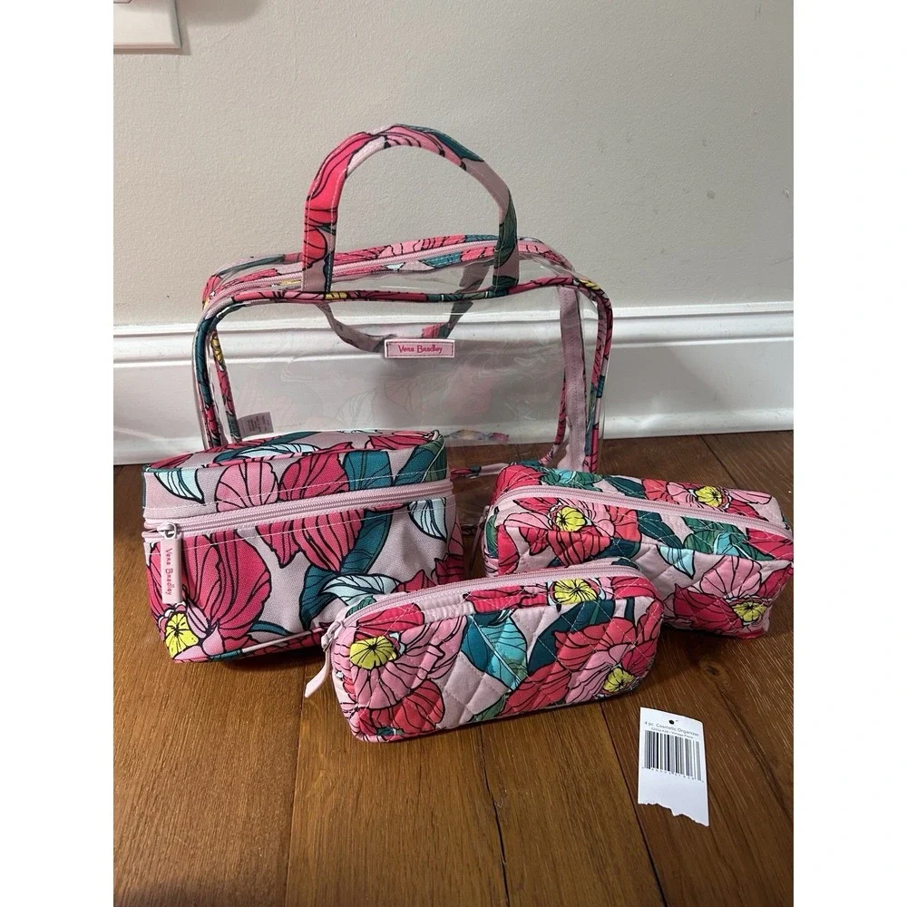 Vera Bradley 4 Pc Cosmetic Organizer Vintage Floral Summer Travel Hawaiian Bags